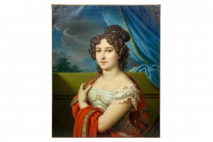 Иоганн Баптист Лампи-мл. Портрет дамы с красной шалью. 1824 г.
