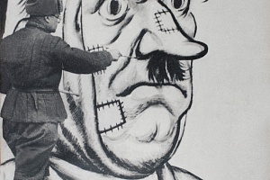 Телингатер рисует карикатурный портрет Гитлера. 1942