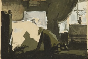 Игнат Гордеев у кровати умирающей жены (к/ф “Фома Гордеев”). 1959