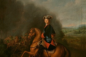 Неизвестный художник середины XVIII века. Портрет Петра I на фоне Полтавской битвы. Государственная Третьяковская галерея
